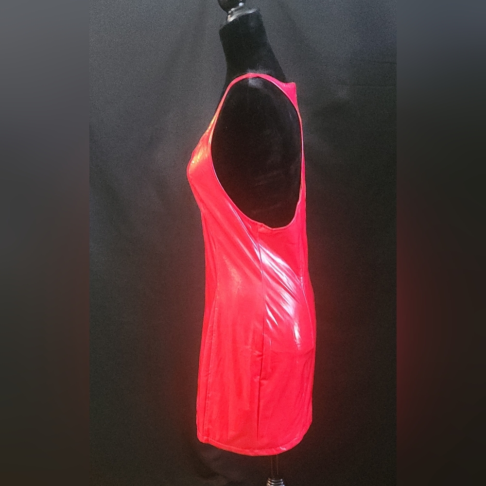 Vinyl Mini Dress in Vibrant Red Size L - Picture 9 of 16